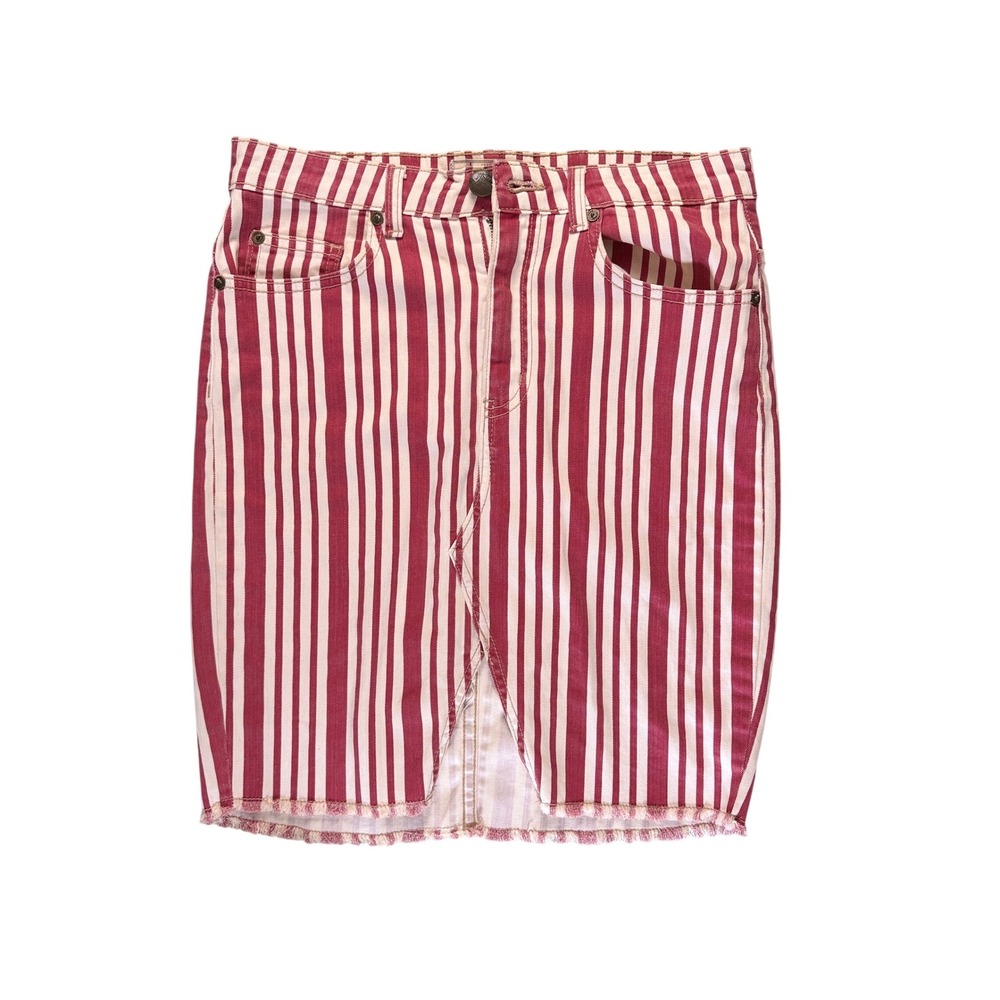 Free People Red & White Striped Denim Skirt
